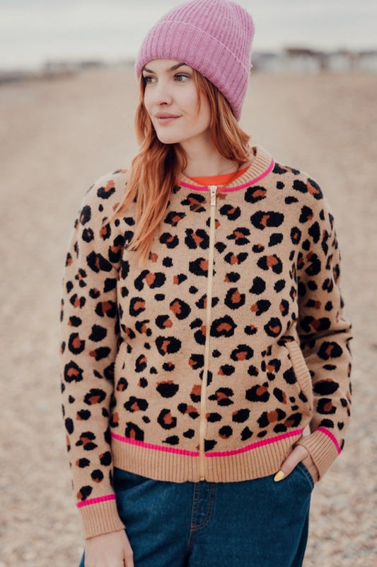 Sugarhill Brighton Solana Knitted Bomber Tan/Black Natural Leopard
