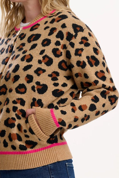 Sugarhill Brighton Solana Knitted Bomber Tan/Black Natural Leopard