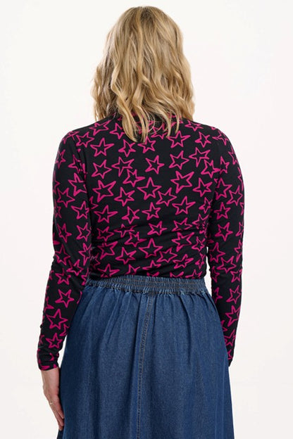Sugarhill Brighton Annika Turtleneck Jersey Top Black/Pink Doodle Stars