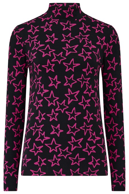 Sugarhill Brighton Annika Turtleneck Jersey Top Black/Pink Doodle Stars