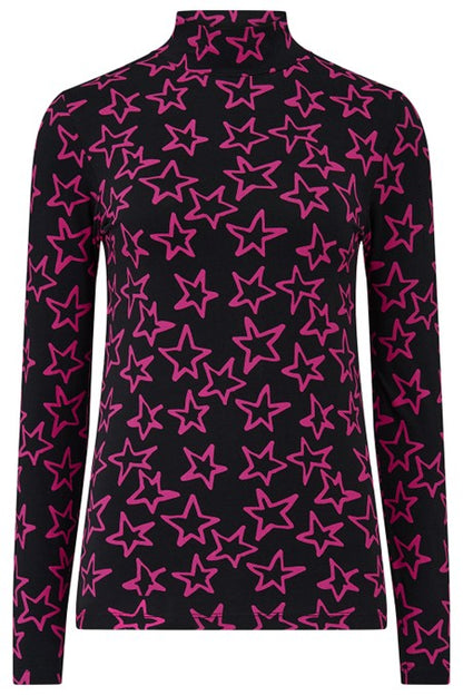 Sugarhill Brighton Annika Turtleneck Jersey Top Black/Pink Doodle Stars