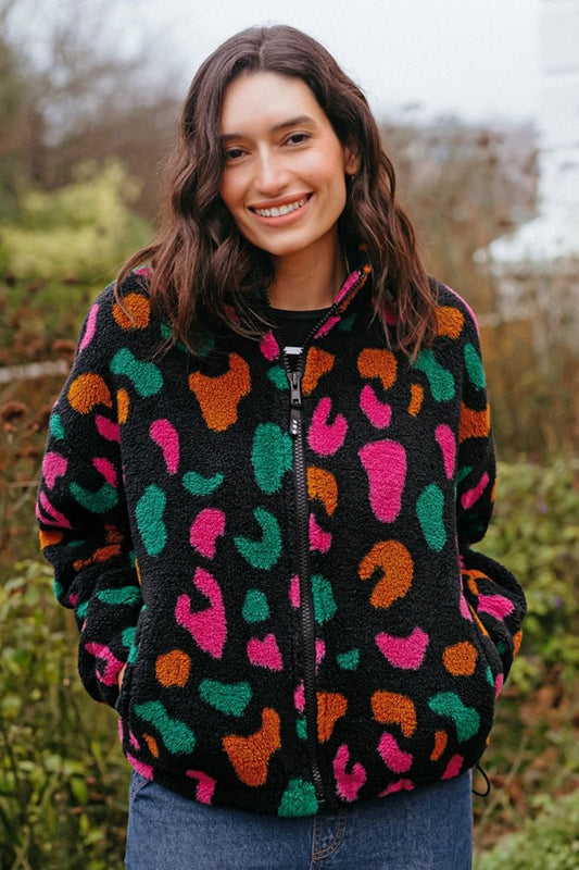 Sugarhill Brighton Hartley Zip Up Fleece Black Colourful Shapes