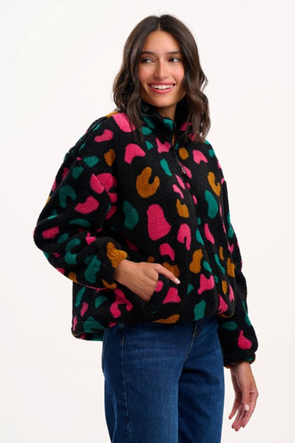 Sugarhill Brighton Hartley Zip Up Fleece Black Colourful Shapes