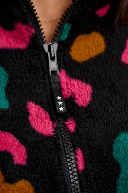 Sugarhill Brighton Hartley Zip Up Fleece Black Colourful Shapes