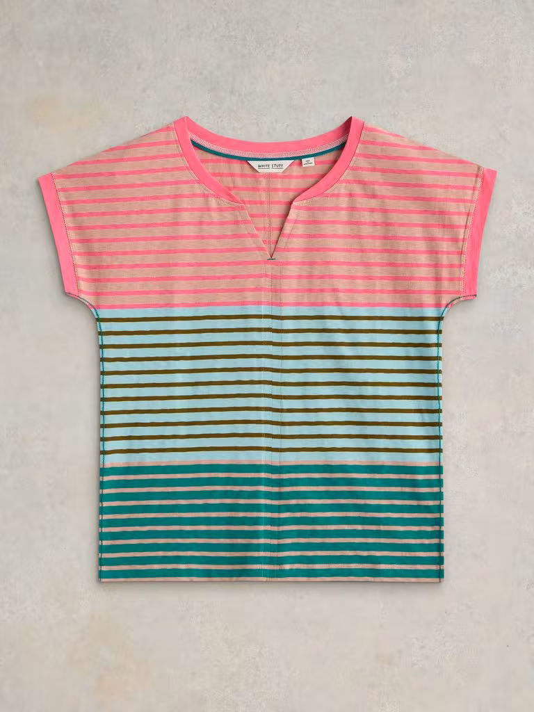 White Stuff Nelly Notch Short Sleeve Tee Pink Multi