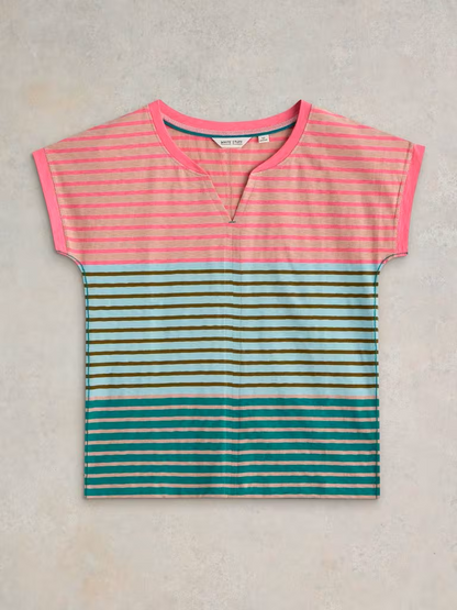 White Stuff Nelly Notch Short Sleeve Tee Pink Multi