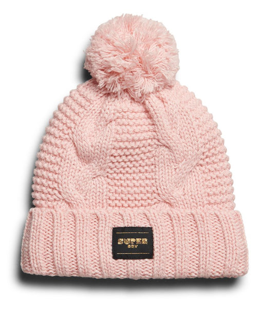Superdry Cable Knit Beanie Hat Pink Fleck