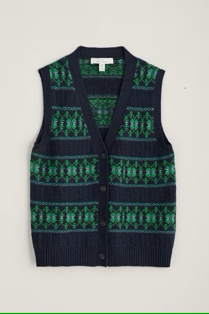 Seasalt Partridge Fair Isle Waistcoat Vest Porcelain Maritime Hedgerow