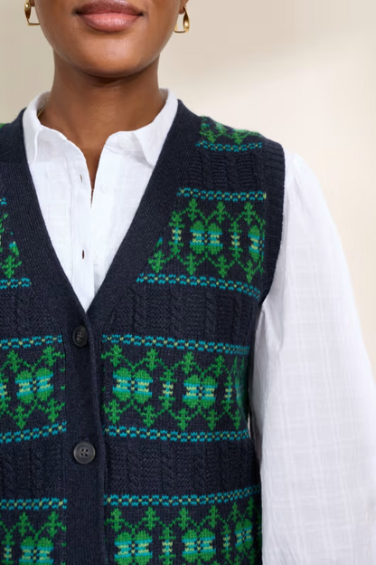 Seasalt Partridge Fair Isle Waistcoat Vest Porcelain Maritime Hedgerow