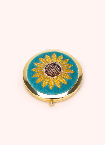 Powder Embroidered Compact Mirror Summer Sunflower