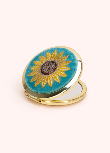 Powder Embroidered Compact Mirror Summer Sunflower