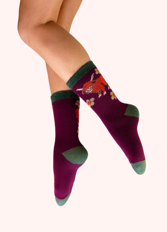 Powder Highland Cow Cosy Ankle Socks