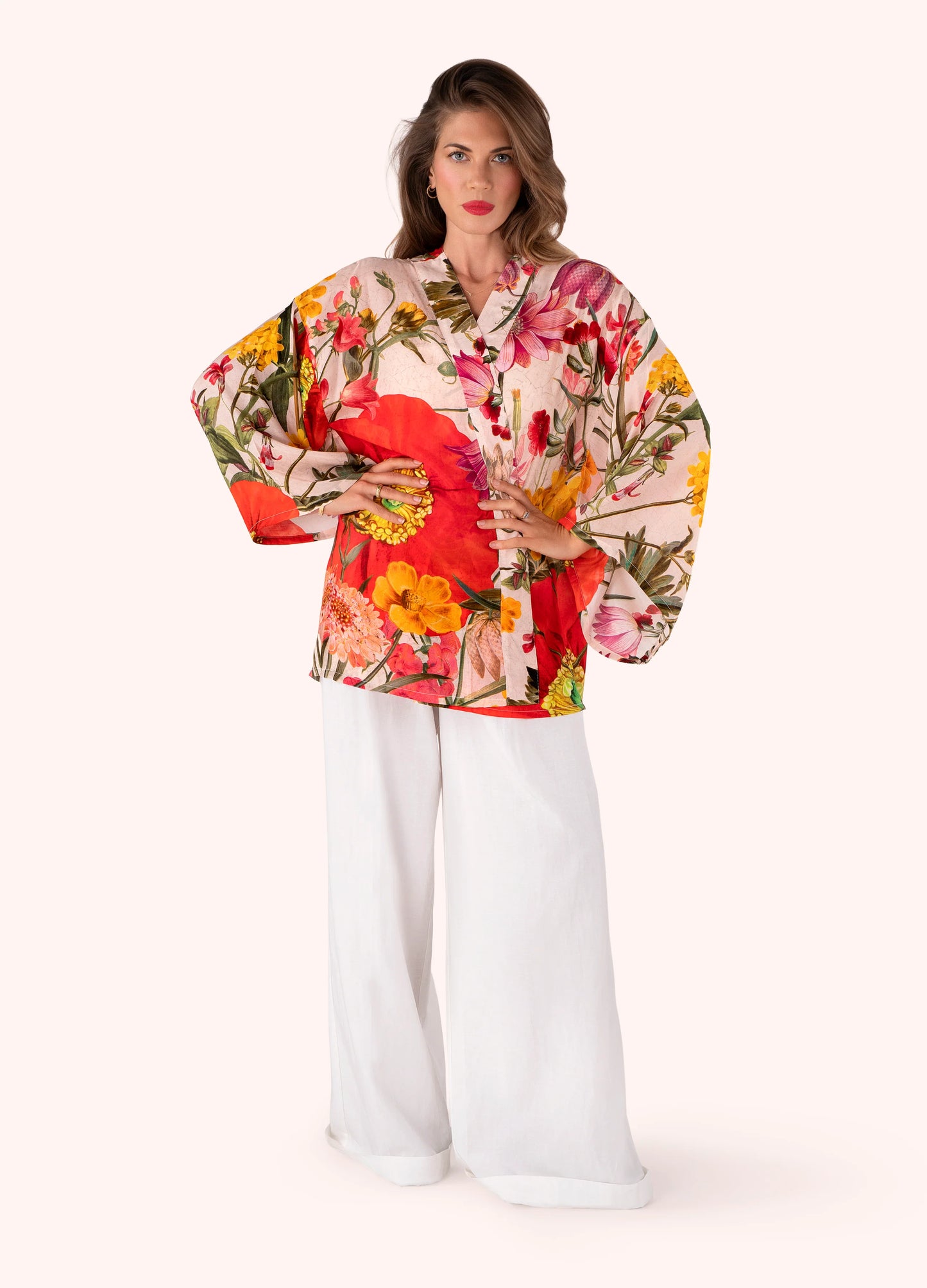 Powder Kimono Jacket Fine Flowers In Cream