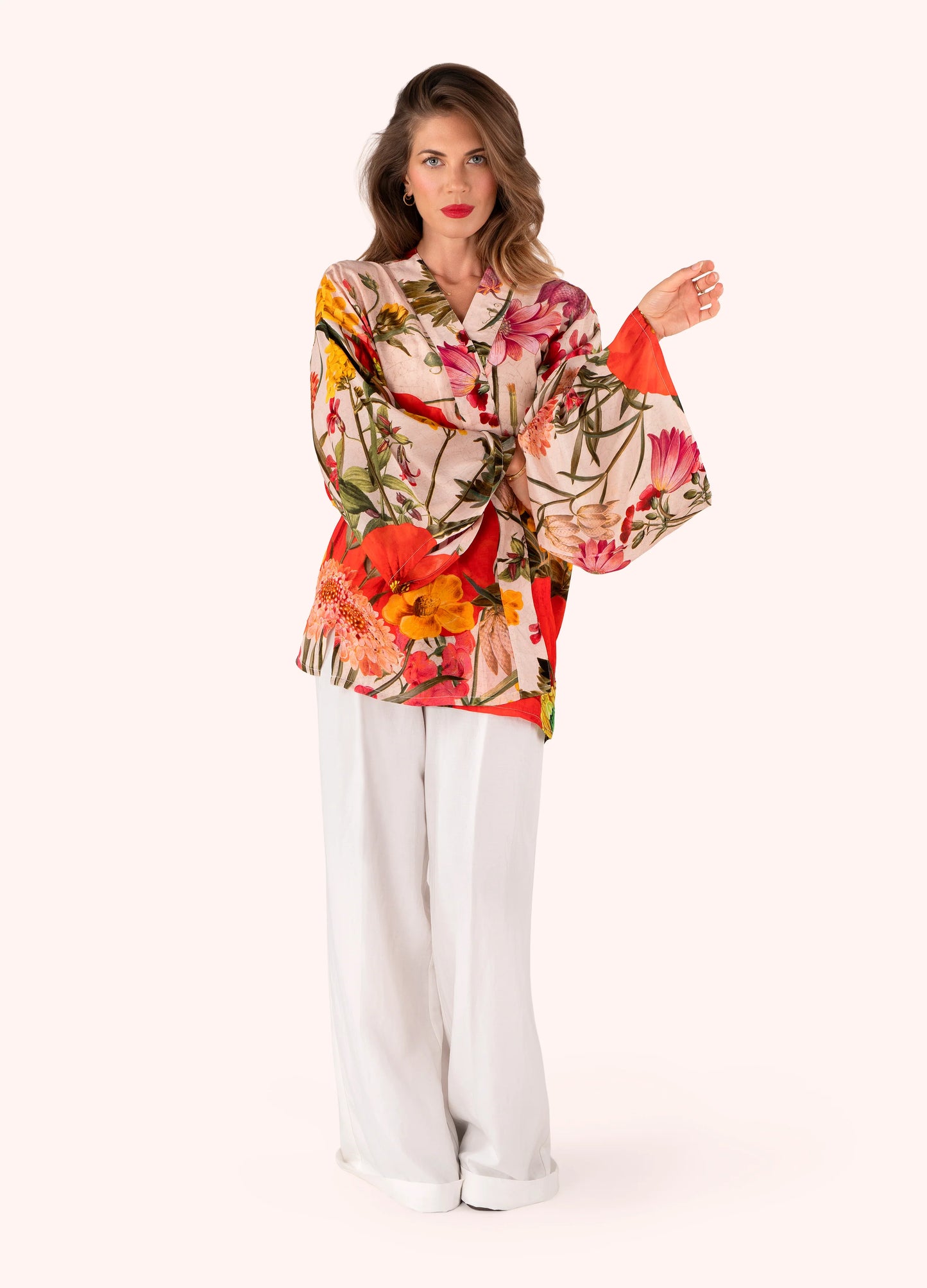 Powder Kimono Jacket Fine Flowers In Cream