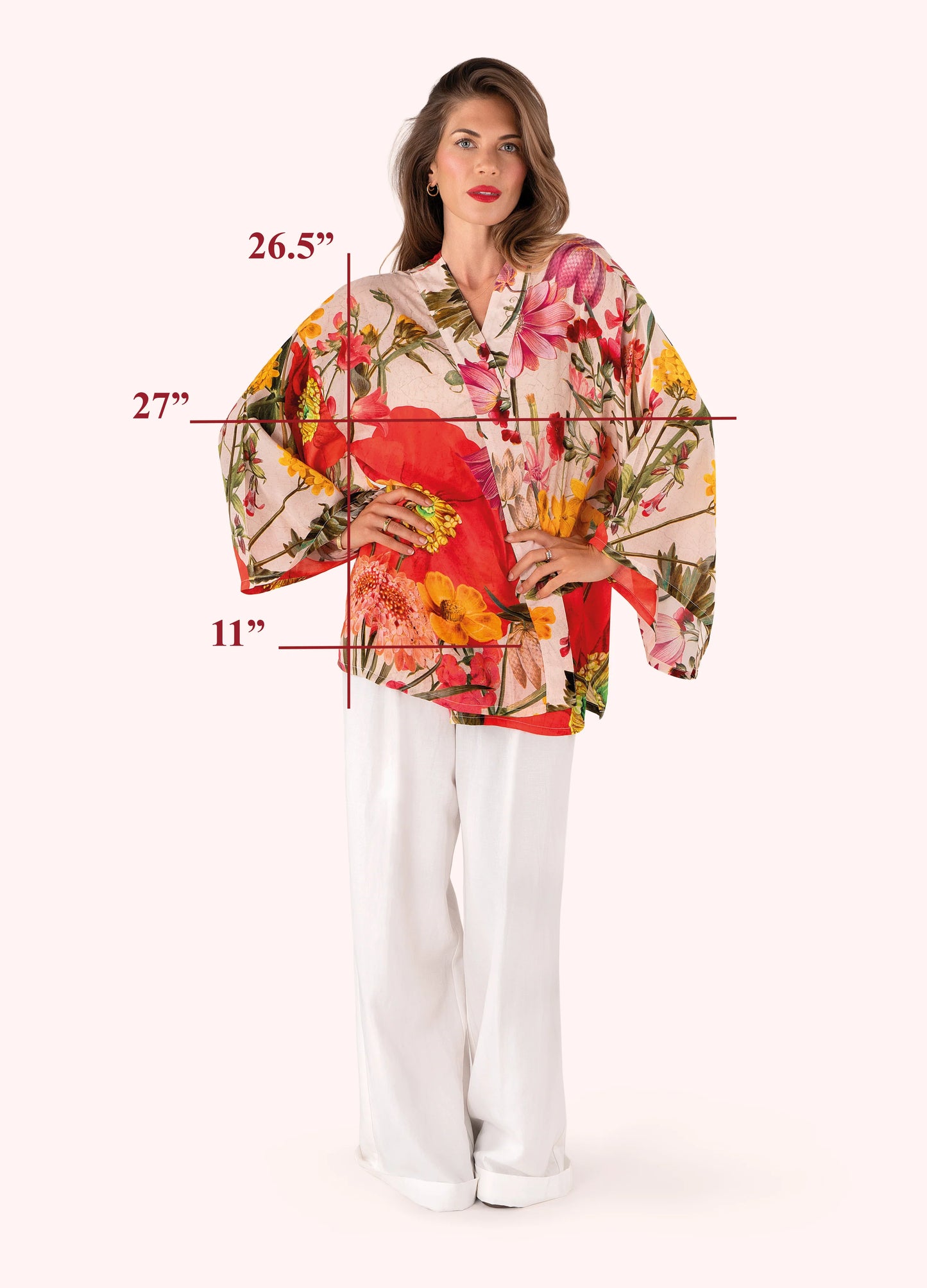 Powder Kimono Jacket Fine Flowers In Cream