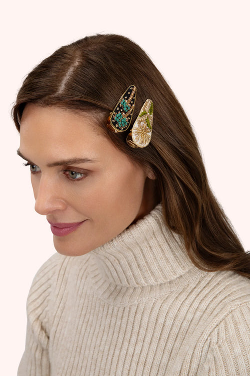 Powder Hairclips Midnight Trees Champagne Flower