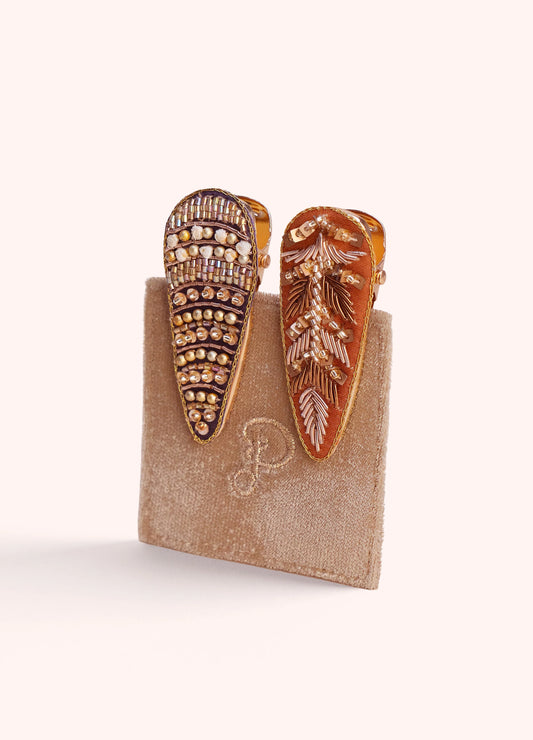 Powder Pk 2 Hairclips Deco Beads & Tree Cream
