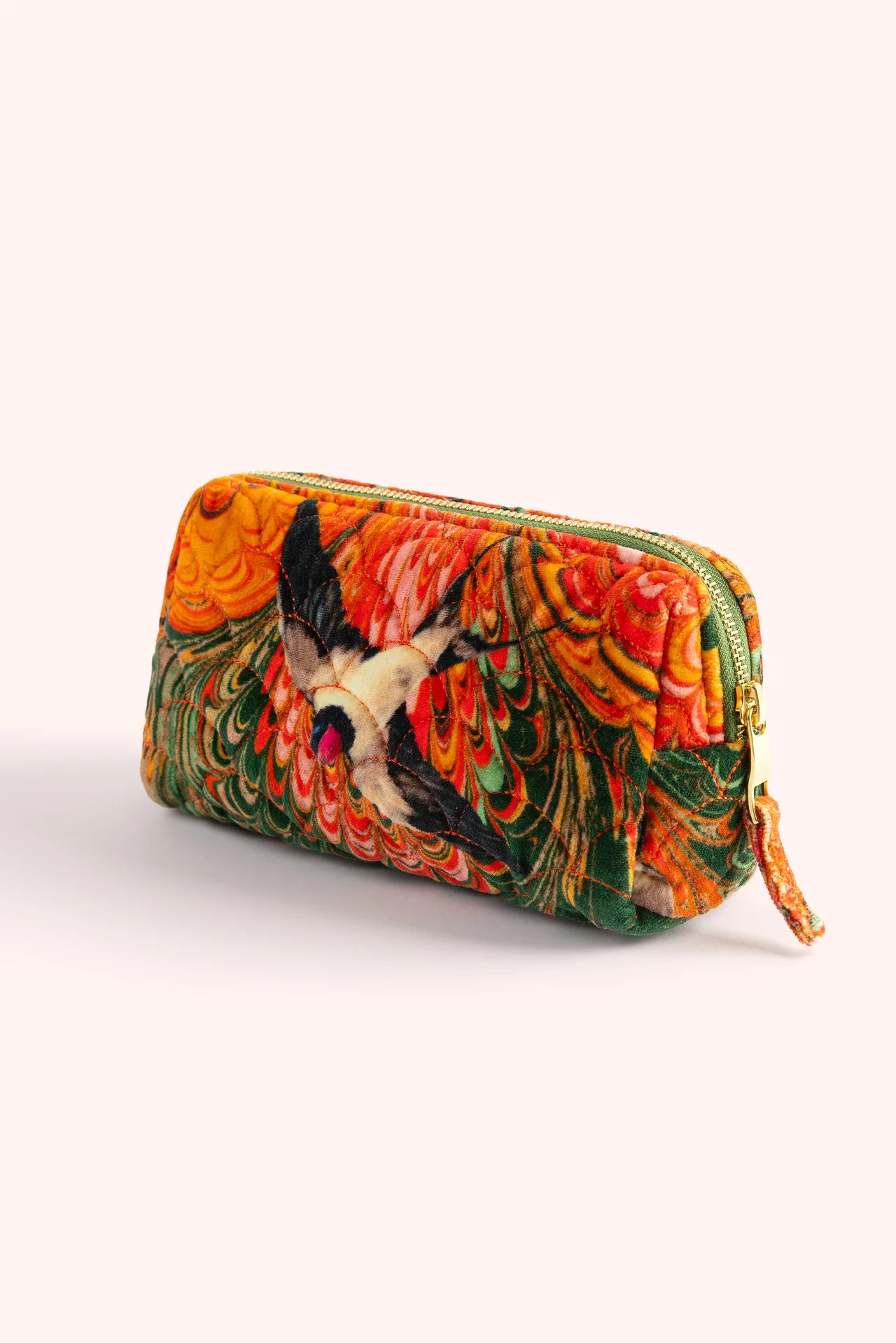 Powder Quilted Vanity Bag Marbled Swallow Powder Accessories Powder Clothing womens makeup bag Colorful makeup bag with floral design on a white background