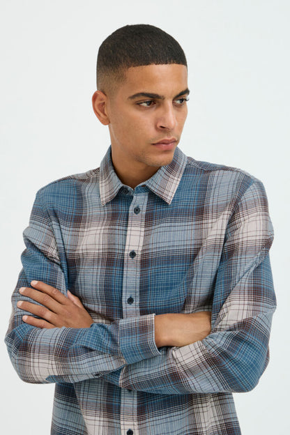 Blend Long Sleeved Checked Shirt Provincial Blue