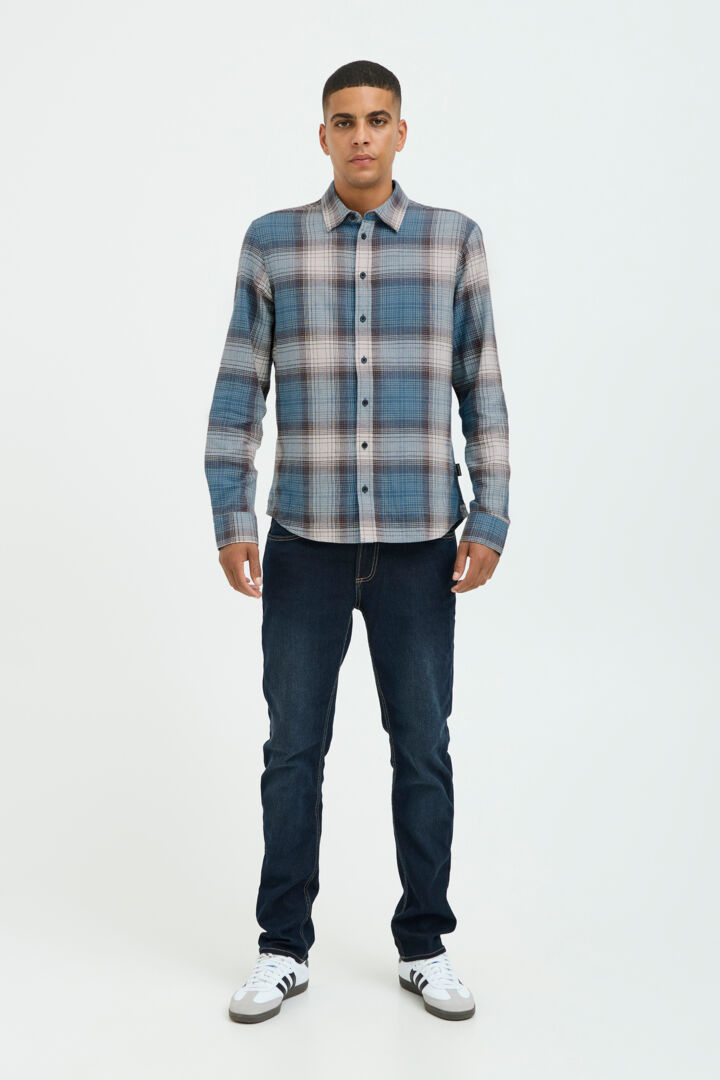 Blend Long Sleeved Checked Shirt Provincial Blue