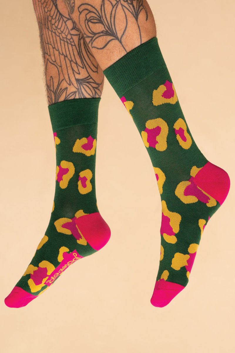 Powder Men's Leopard Print Socks Racing Green