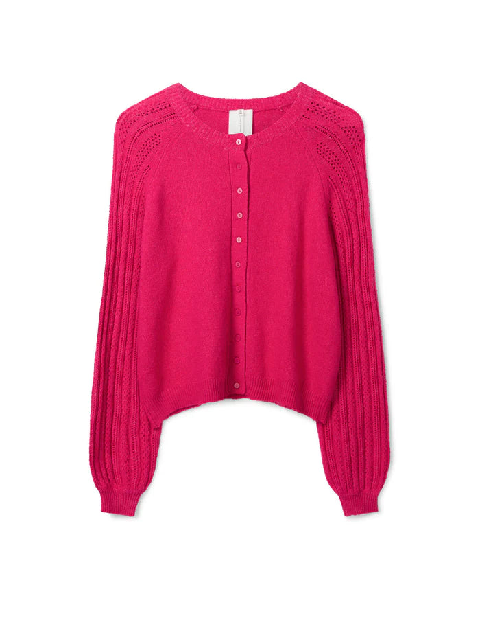 Thought Florna Organic Cotton Fluffy Cardigan Radish Pink - Size: 16