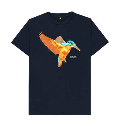 Rapanui Kingfisher T-shirt Navy Blue. Men's classic T-shirt Made in a renewable energy powered factory audited for a wide range of social and sustainability criteria. Not tested on animals. Wash cool, hang dry Colour: Navy Blue Material: Certified Organic Cotton t-shirt, 155g/m2