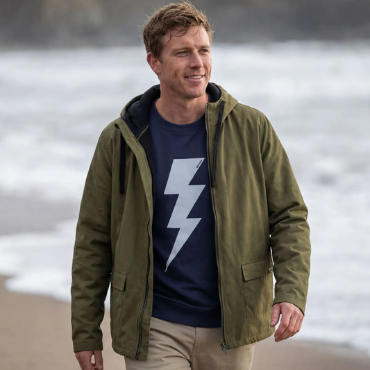 Rapanui Men's Fleece Lined Raincoat Khaki. Water resistant with PFC-Free coating made from Durable organic cotton canvas outer that's Fully lined with organic cotton fleece. Certified Organic Cotton Canvas Full Zip Jacket with PFC-free water resistant coating that's Hand wash only with Adjustable hood Colour: Khaki Material: Certified Organic Cotton t-shirt, 210g/m2