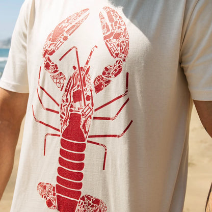 Rapanui Red Lobster T-shirt Oat. Mens Classic T-shirt Made in a renewable energy powered factory audited for a wide range of social and sustainability criteria Not tested on animals that's Wash cool, hang dry Colour: Oat Material: Certified Organic Cotton t-shirt, 155g/m2 