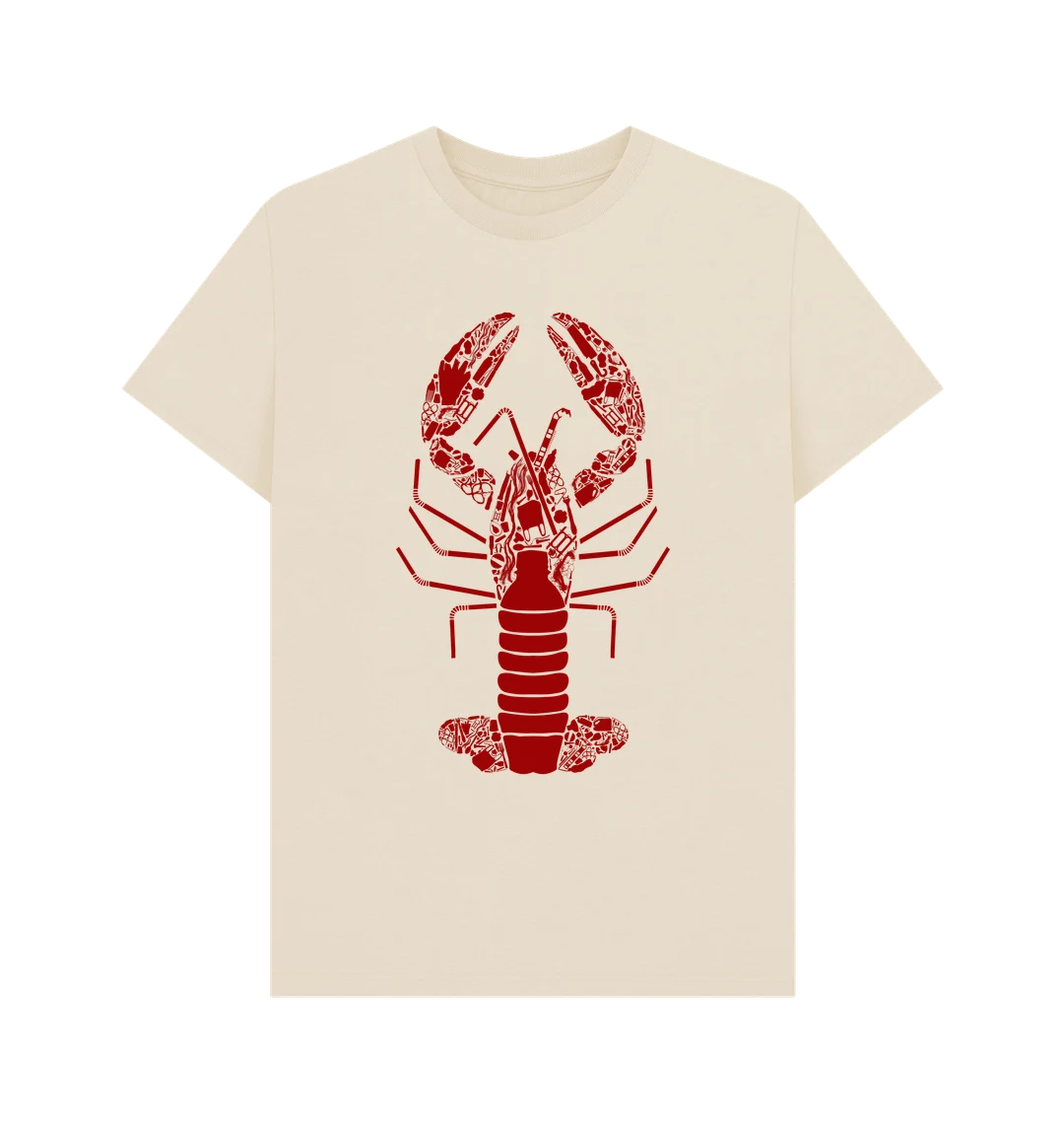 Rapanui Red Lobster T-shirt Oat. Mens Classic T-shirt Made in a renewable energy powered factory audited for a wide range of social and sustainability criteria Not tested on animals that's Wash cool, hang dry Colour: Oat Material: Certified Organic Cotton t-shirt, 155g/m2 