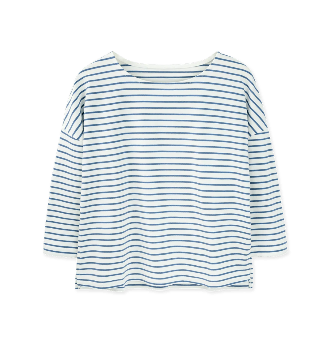 Rapanui Striped Boat Neck Top Solent Stripes. Womens Boat neck striped top Made in a renewable energy powered factory audited for a wide range of social and sustainability criteria Not tested on animals Wash cool, hang dry Colour: Solent Stripes Material: Certified Organic Cotton Stripe T-shirt, 230g/m2 