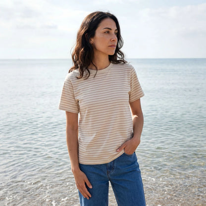 Rapanui Women's Organic Cotton Striped T-Shirt Taupe Stripes