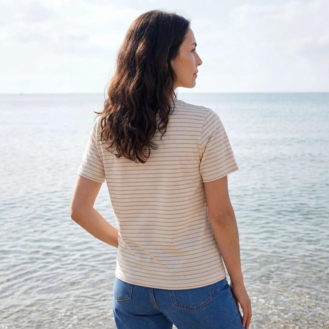 Rapanui Women's Organic Cotton Striped T-Shirt Taupe Stripes