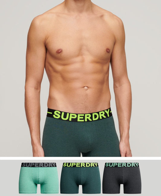 Superdry Organic Cotton Boxer Triple Pack Raven Black Marl/Buck Green Marl/Fresh Green Marl Mens Boxers Superdry Clothing