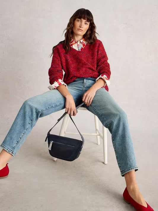 White Stuff Texture V Neck Mid Red