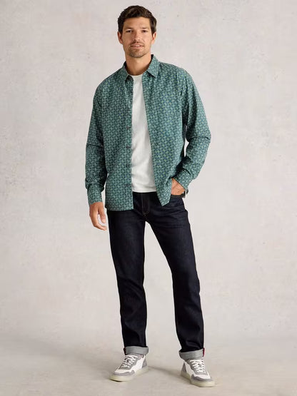 White Stuff Finsbury Retro Print Shirt Teal Print