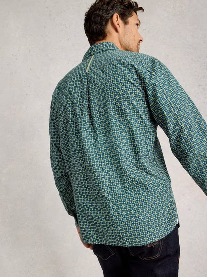 White Stuff Finsbury Retro Print Shirt Teal Print