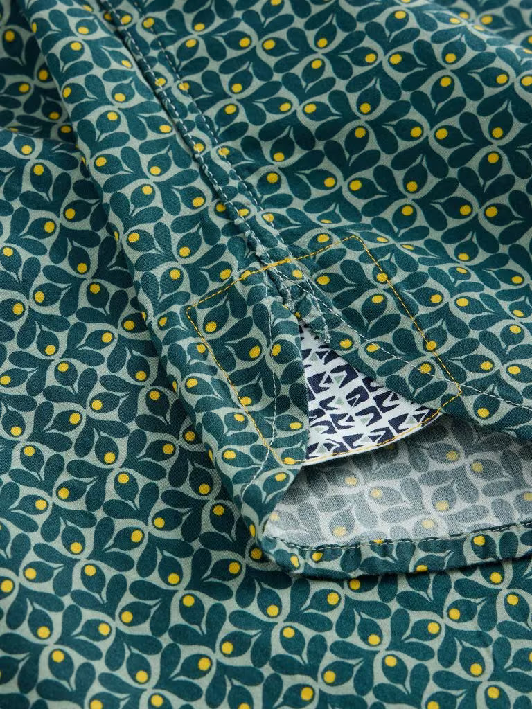 White Stuff Finsbury Retro Print Shirt Teal Print
