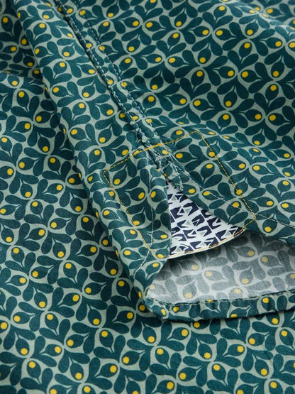 White Stuff Finsbury Retro Print Shirt Teal Print