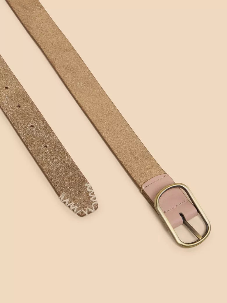 White Stuff Reversible Belt Leather Gold Tone Metallic