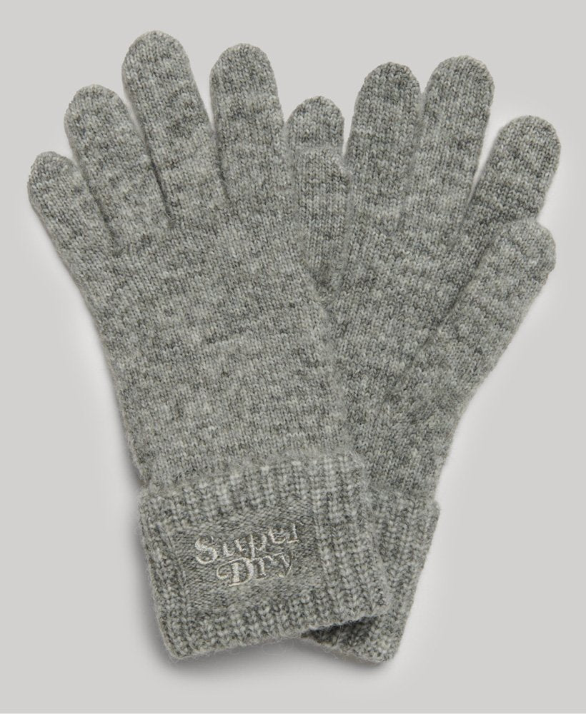 Superdry Ribbed Knitted Gloves Grey Marl