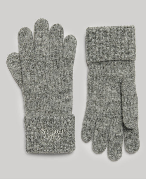 Superdry Ribbed Knitted Gloves Grey Marl