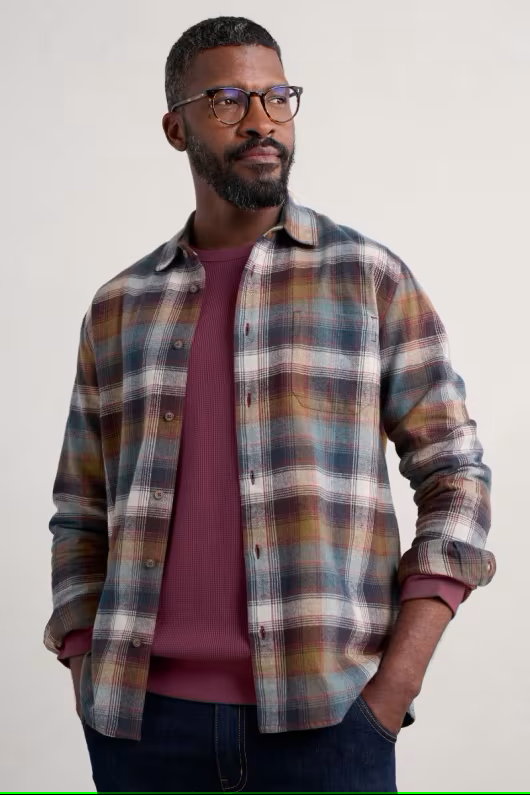 Seasalt Men's Fathomer Checked Shirt Root Cellar Waxed Canvas