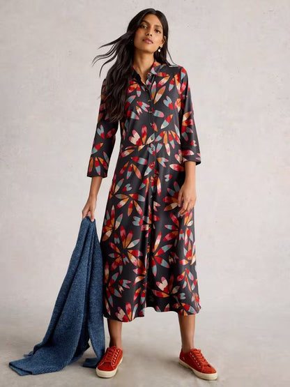 White Stuff Rua Jersey Collared Shirt Dress Grey Multi