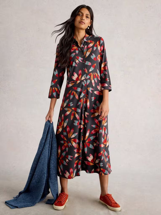 White Stuff Rua Jersey Collared Shirt Dress Grey Multi