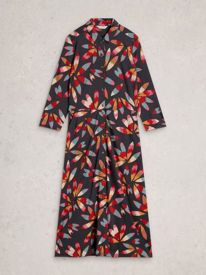 White Stuff Rua Jersey Collared Shirt Dress Grey Multi