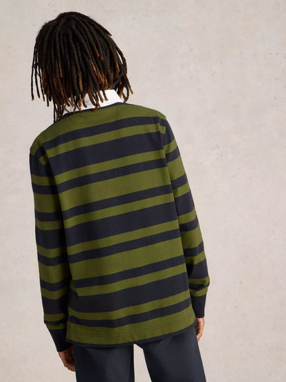 White Stuff LS Stripe Rugby Shirt Green