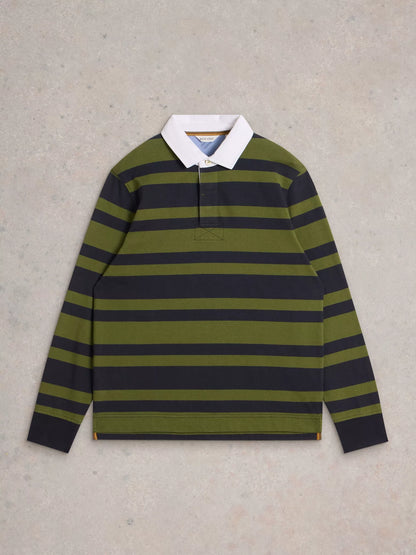 White Stuff LS Stripe Rugby Shirt Green