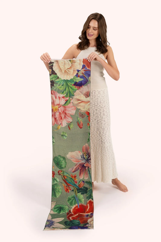 Powder Botanical Bouquet in Sage Lux Print Scarf