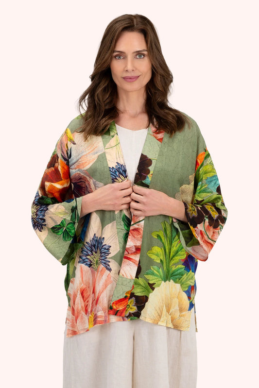 Powder Botanical Bouque Mid-length Kimono Sage